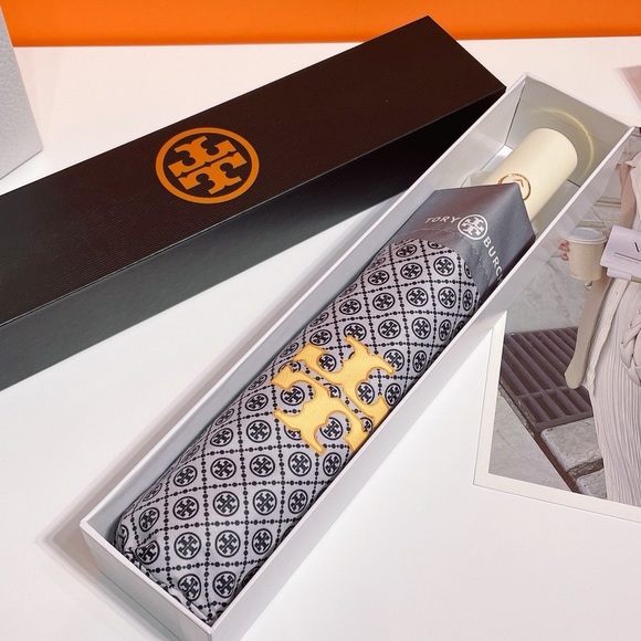 ❤️❤️❤️Tory Burch folding umbrella, grey/yellow/black NEW❤️❤️❤️ - Picture 9 of 12